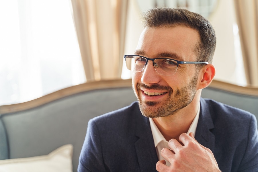 balding men hairstyle with glasses