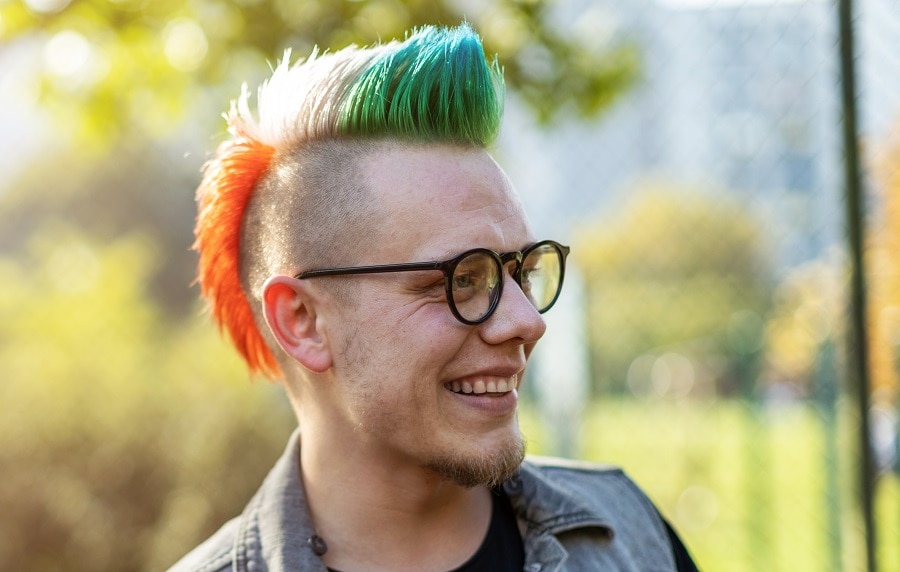 colored spiky mohawk with short beard