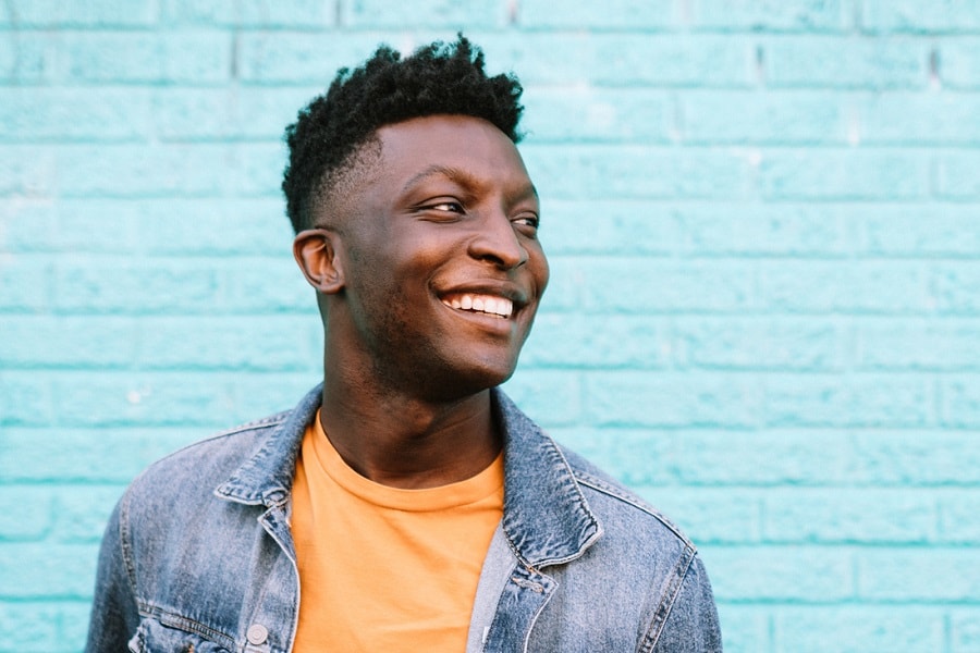 black man afro hair with shaved side