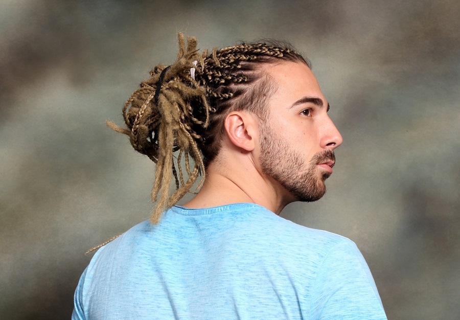 braided man bun with highlights