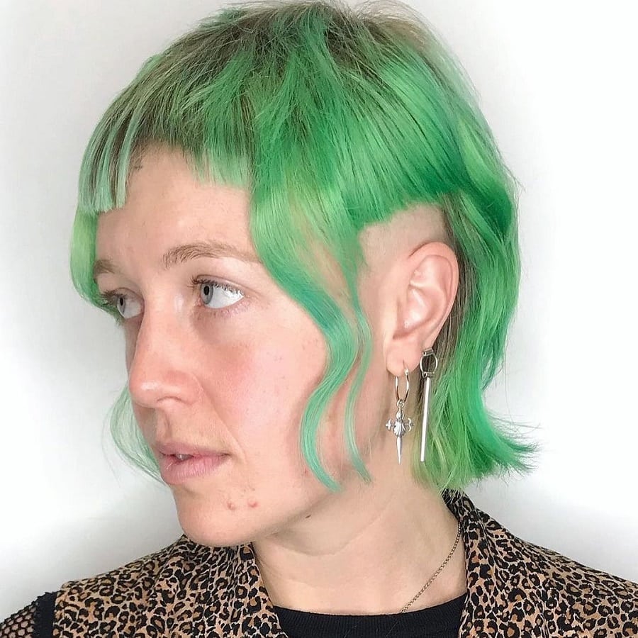 funky and short choppy green hair