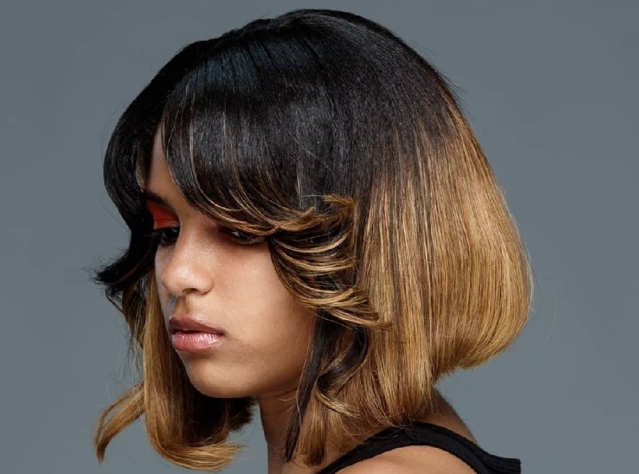 ombre bob with feathered bangs