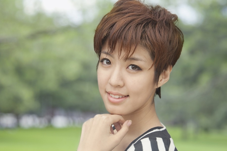 Asian girl with layered short hair