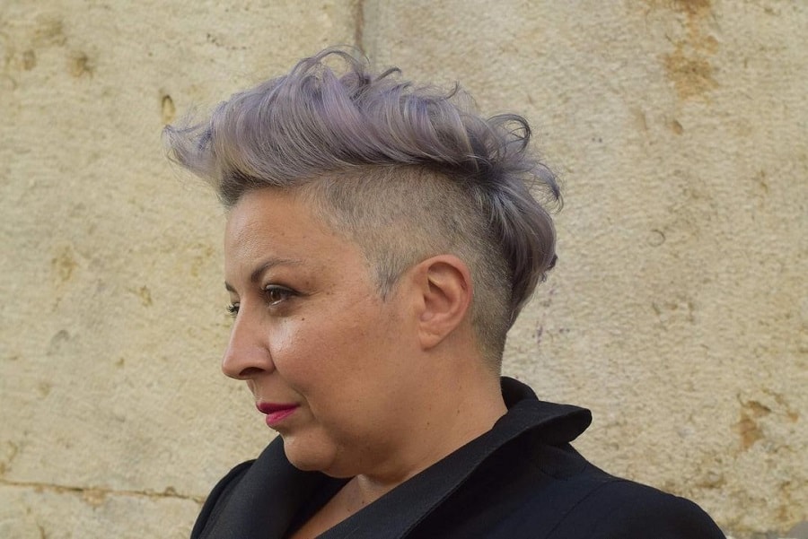 woman with short hair and double chin