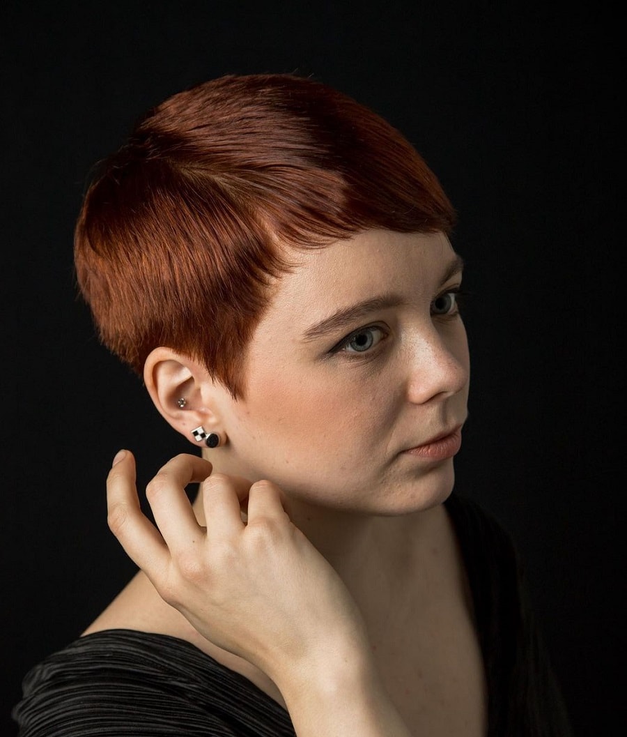 sleek and short brown pixie cut