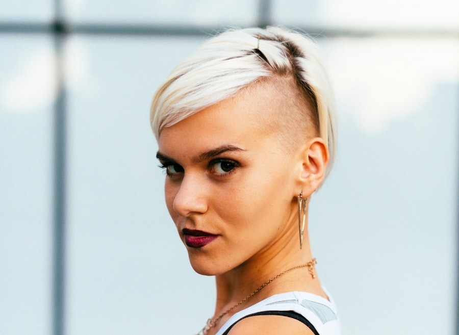 platinum blonde short hair with undercut