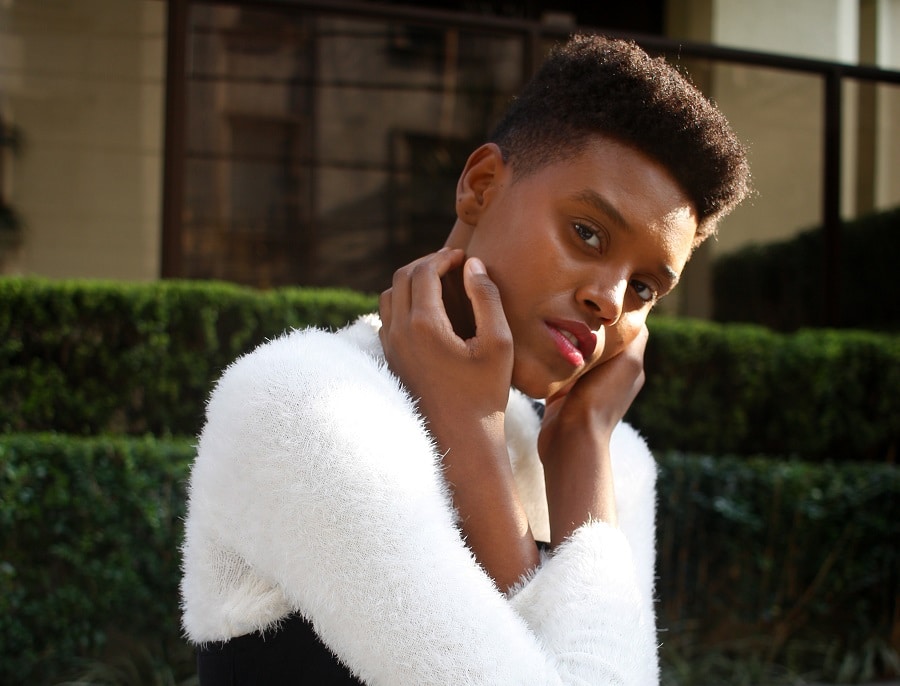 black woman with short crop hairstyle