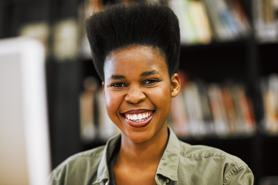 black woman with tapered short hair