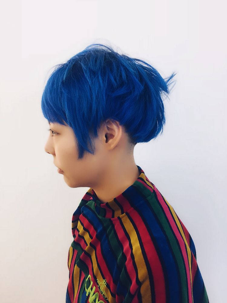 Blue Choppy Pixie Cut Hair