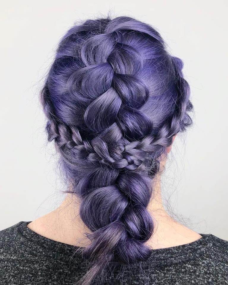 Braided Crown Hairstyle with Purple Hair