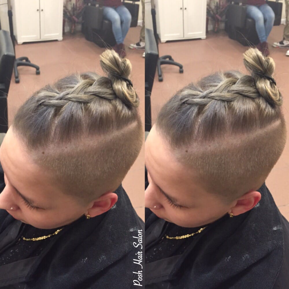 Side Shaved Braided Top Knot Hairstyle