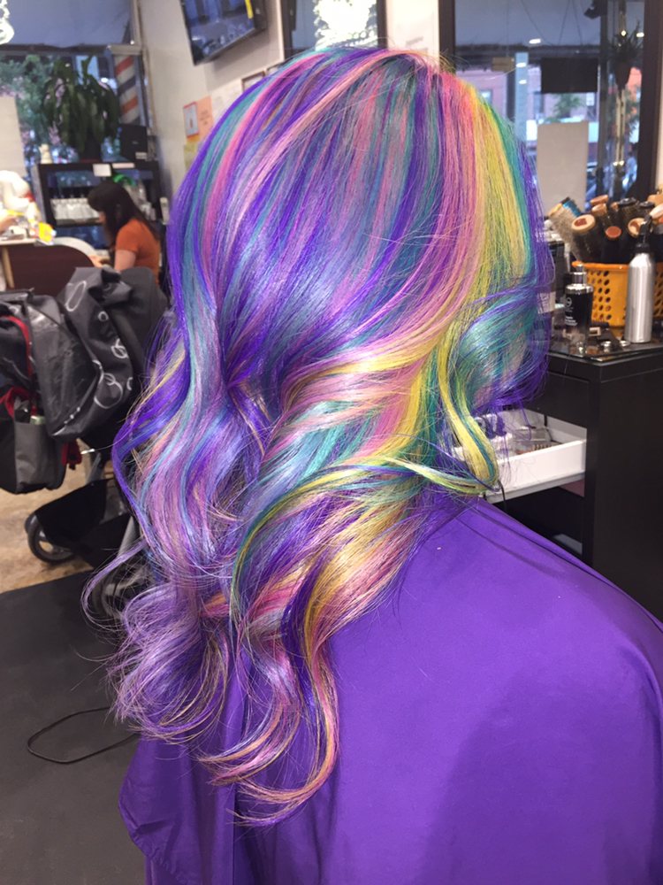 Wavy Hairstyle with Rainbow Hair Color