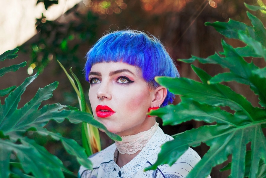 girl with funky short blue hair