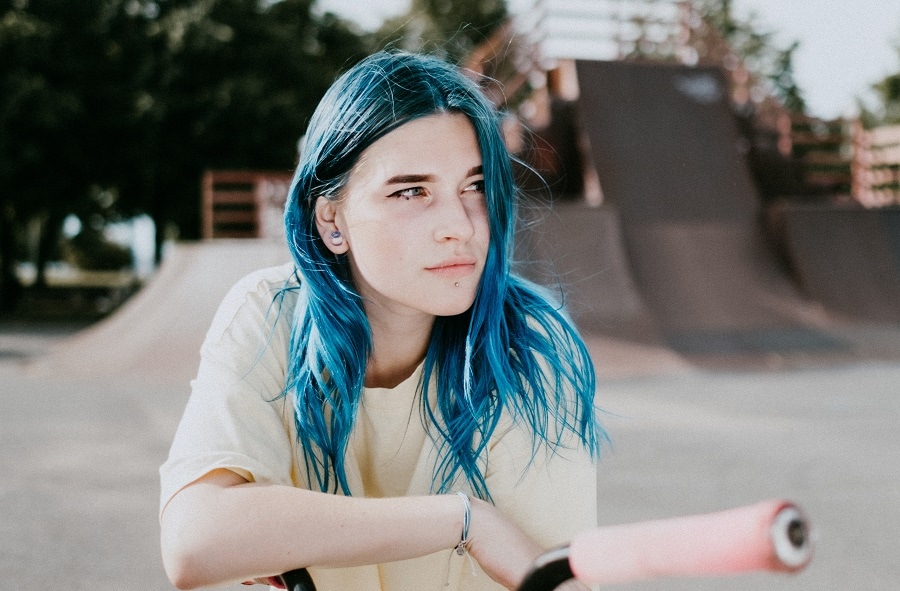 long denim blue hairstyle