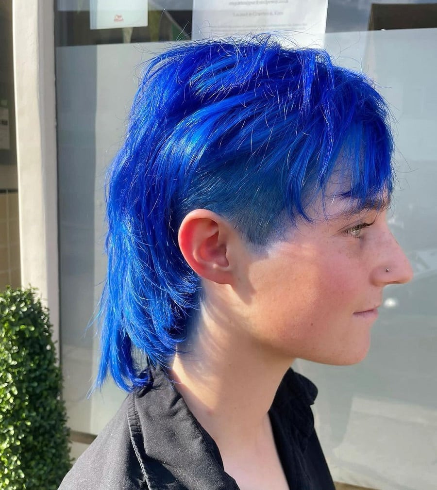 woman's mullet with blue hair