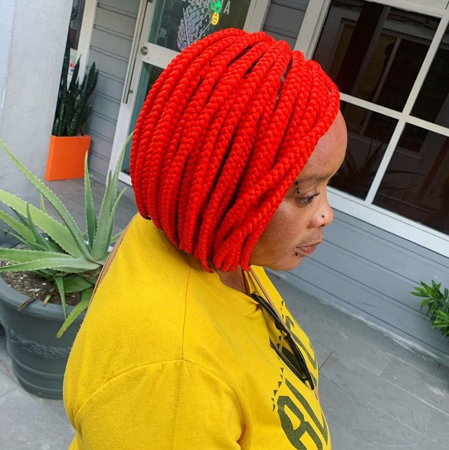 short and red box braids