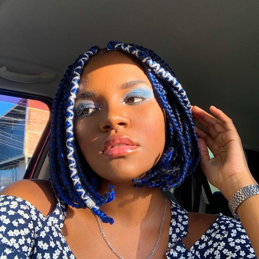 short box braids with blue highlights