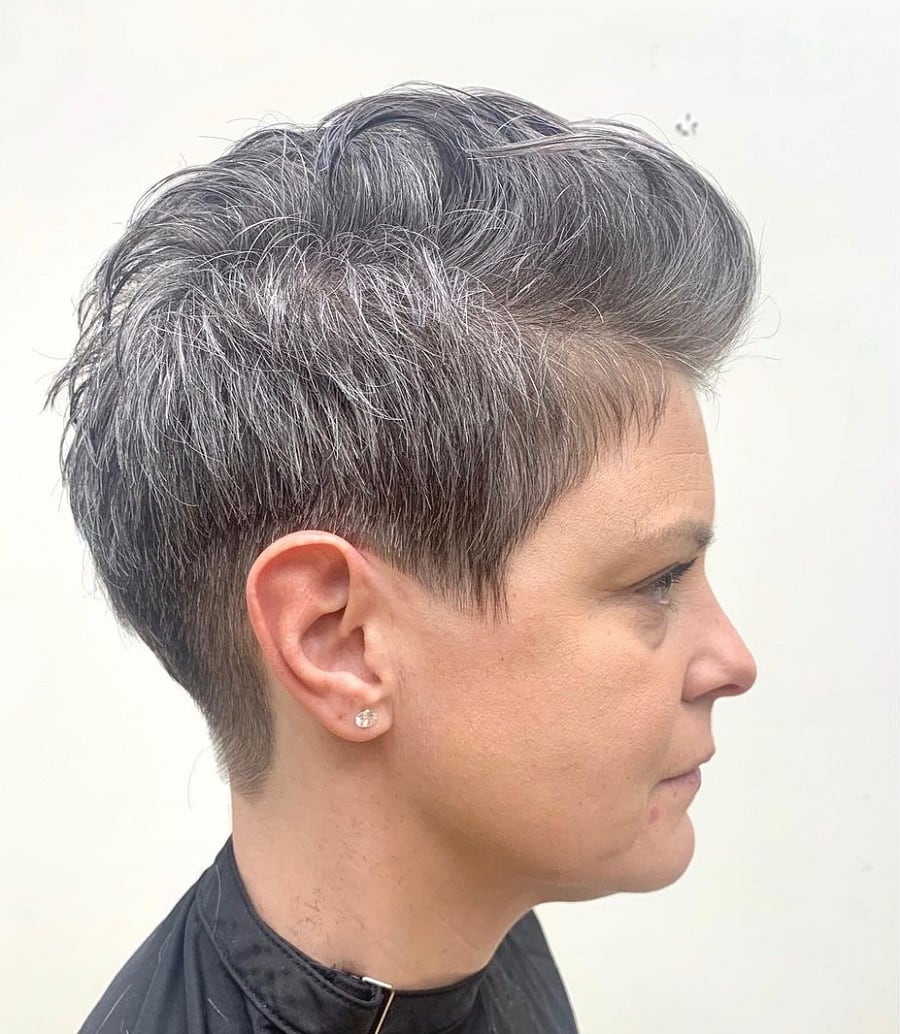 older woman with short quiff hairstyle