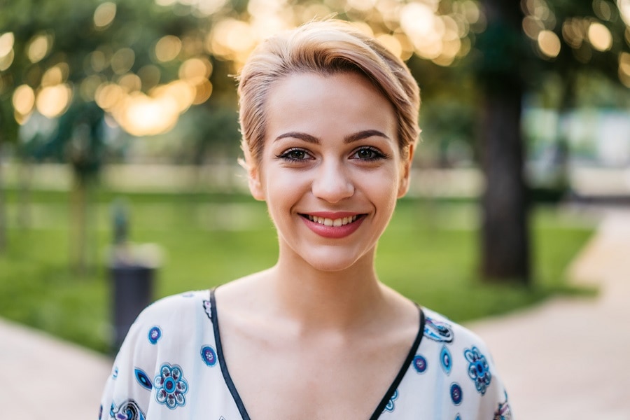 short layered pixie with side part