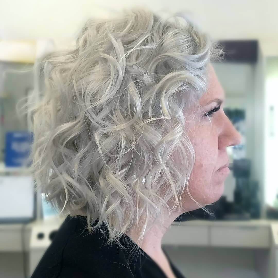 Curly-wavy silver hairstyle