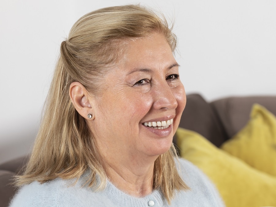 blonde bob for older woman with round face.