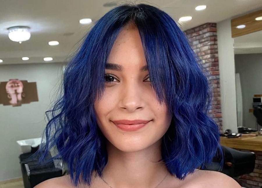 wavy blue bob hairstyle with fine hair