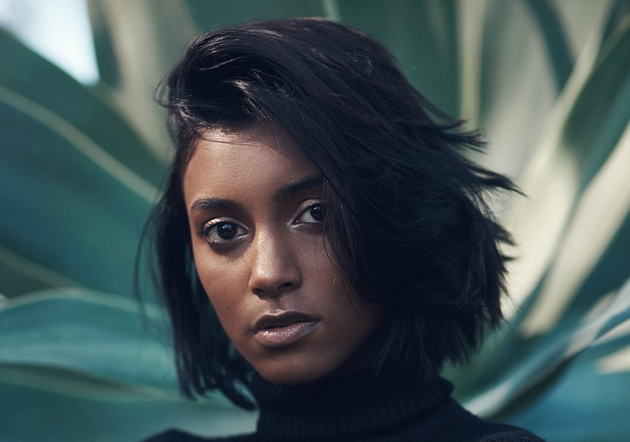 black woman with layered bob hairstyle
