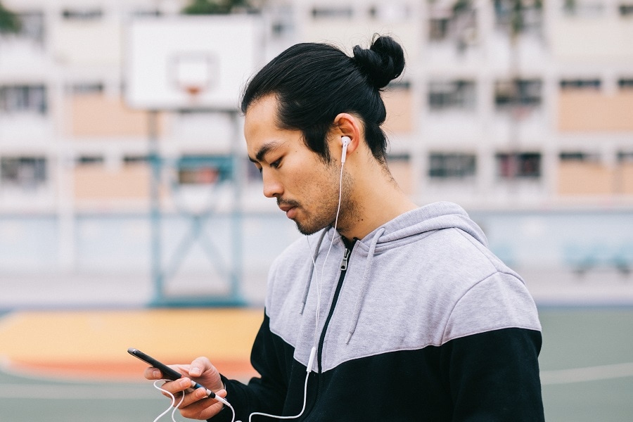 Asian guy with samurai hairstyle