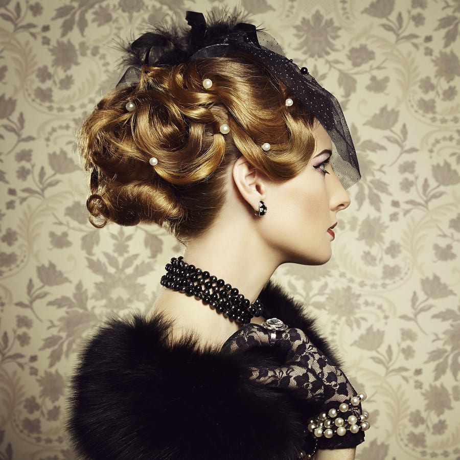 1930s updo with pin curls