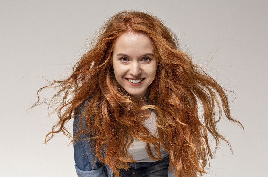 beach waves on long ginger hair