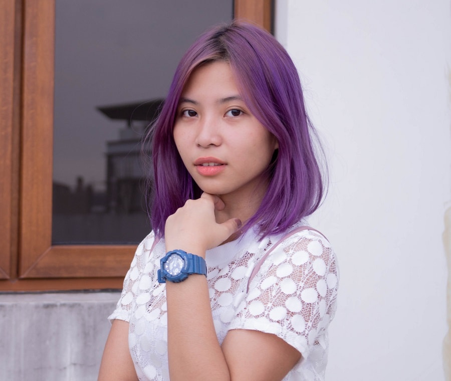 purple medium straight hairstyle