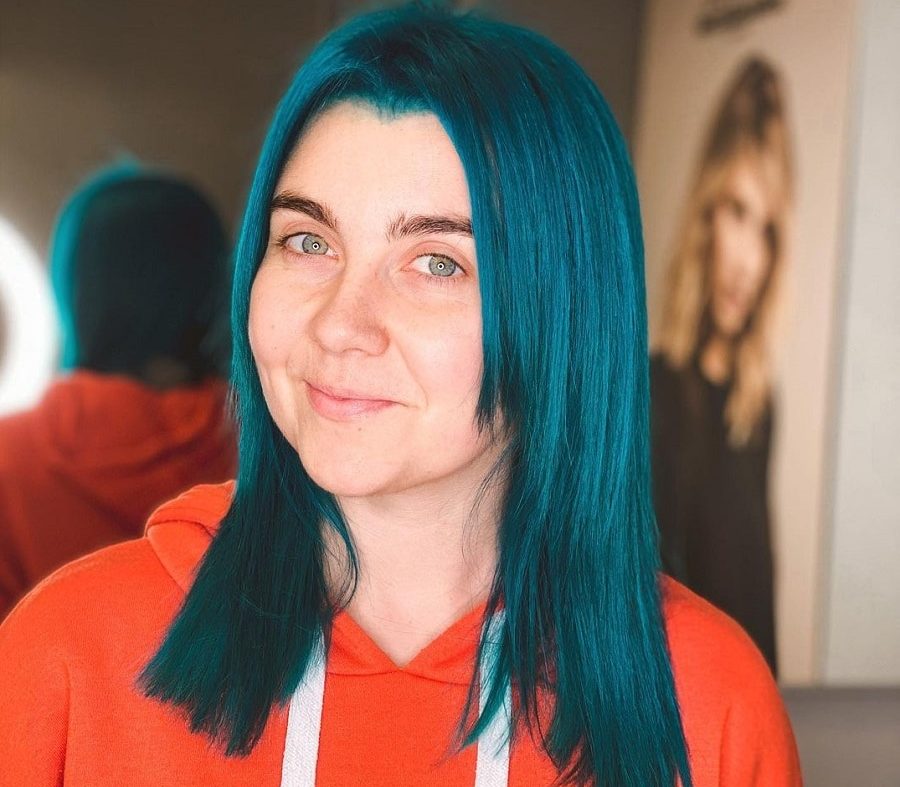 medium straight blue hair