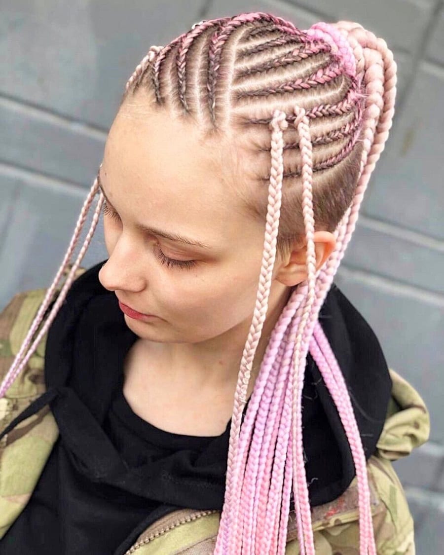 pink lemonade braids with high ponytail