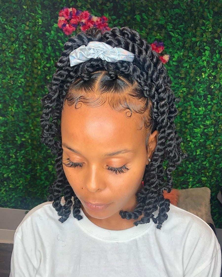 black girl with passion twist braids