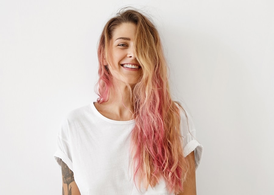 pink ombre hair for long face woman