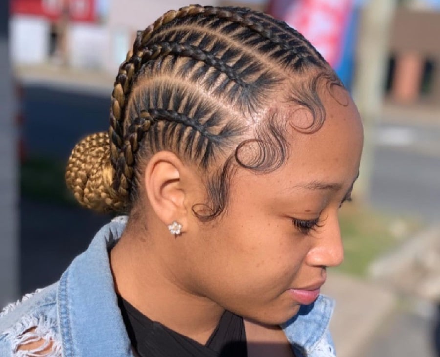 bun with feed in braids