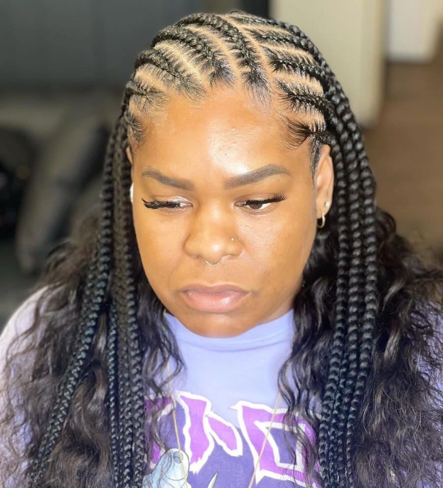 feed in braids with long hair