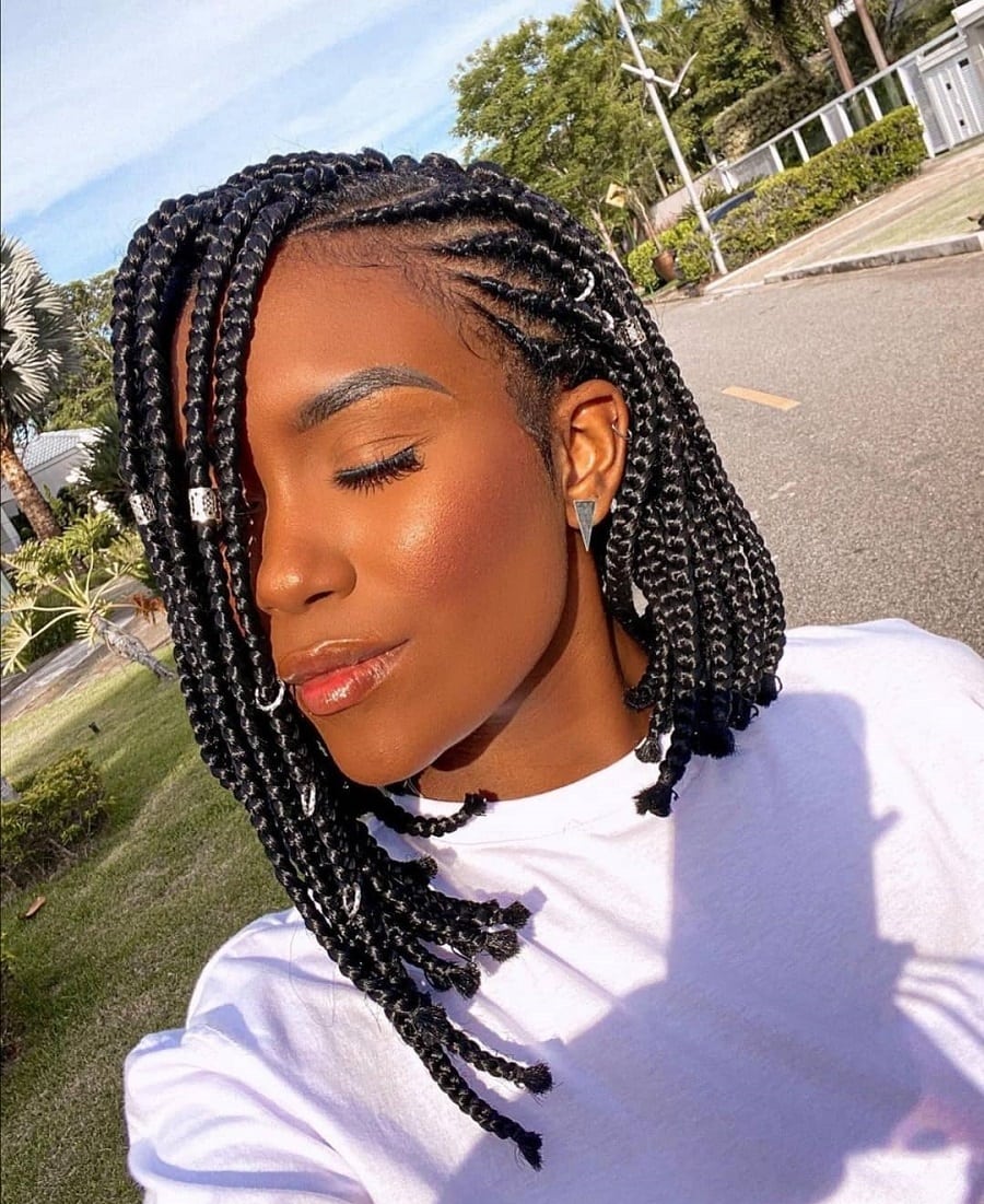 bob braid hairstyle with beads