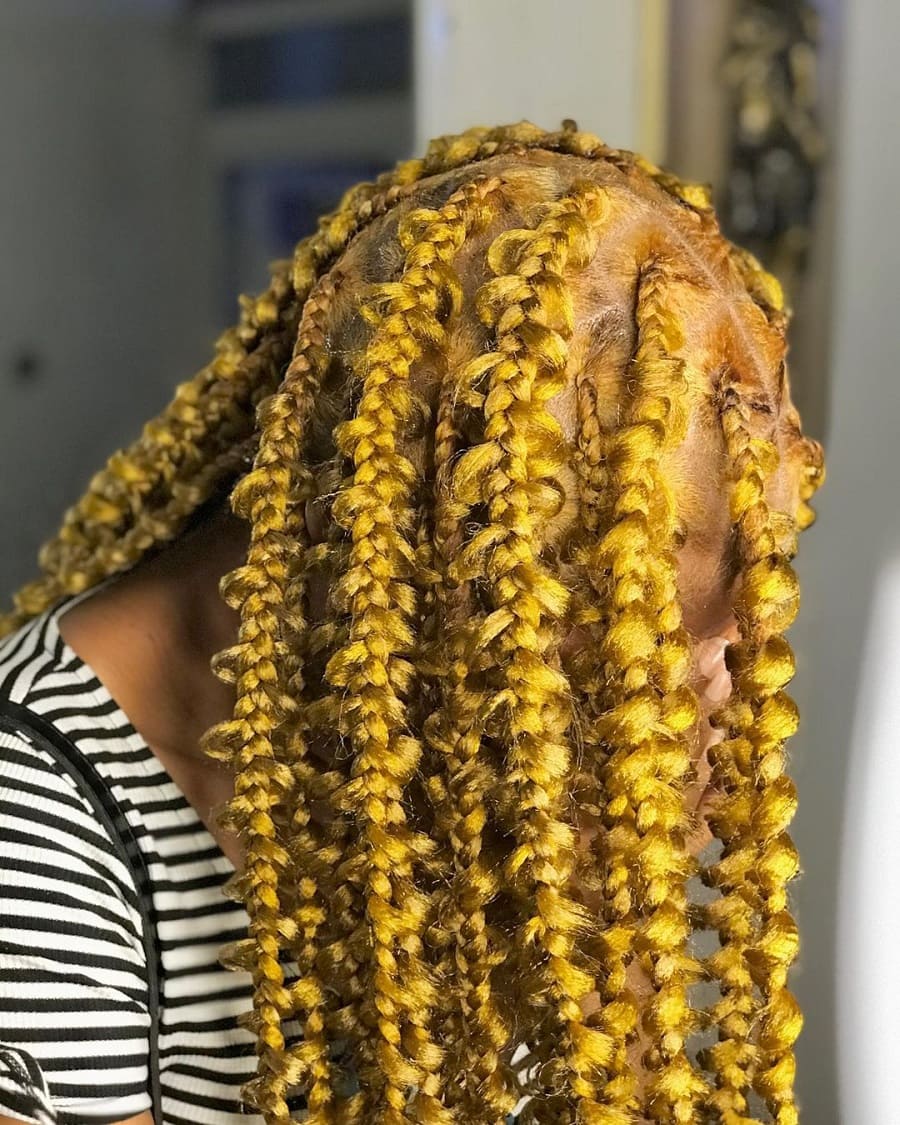 butterfly braids with yellow blonde hair