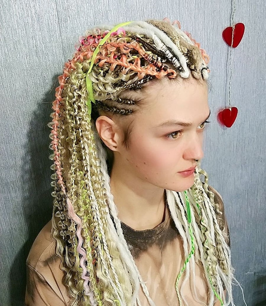 woman with multicolor butterfly braids