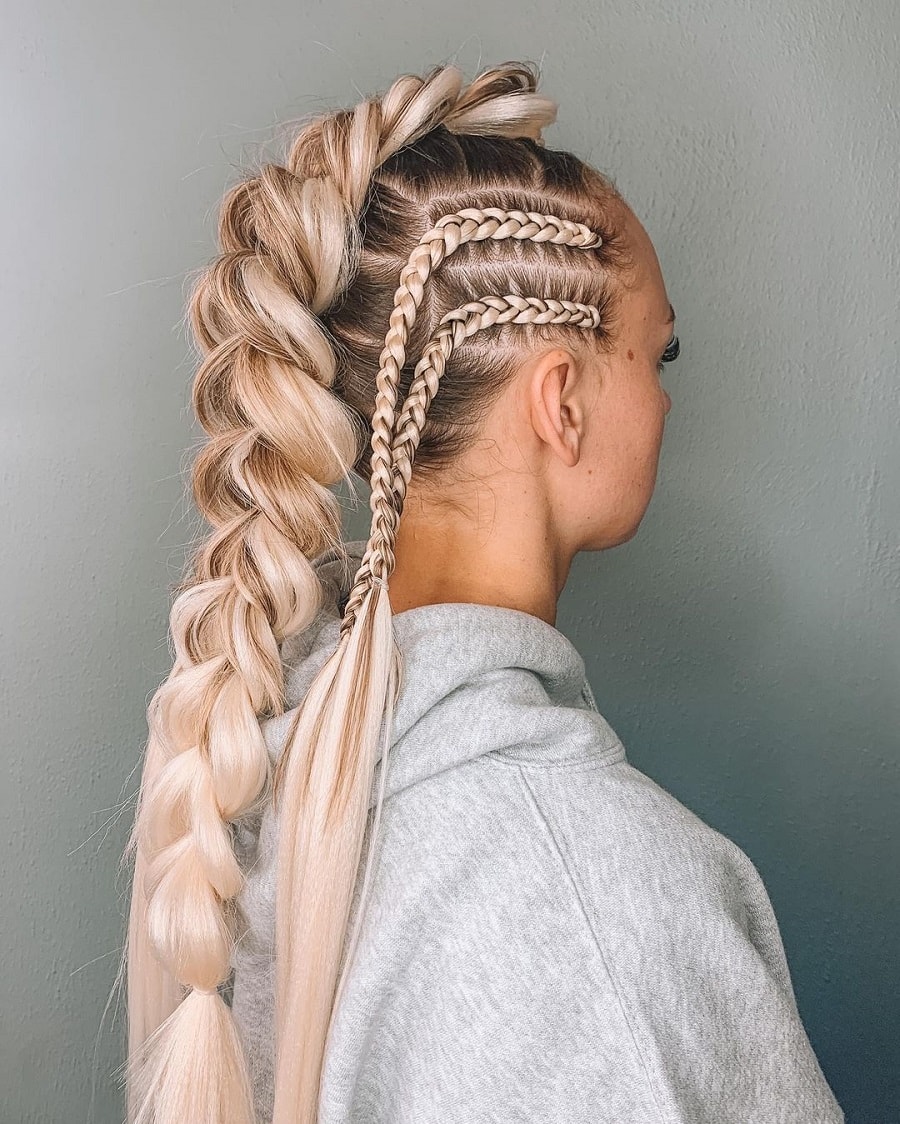 platinum blonde hair with mohwak braids