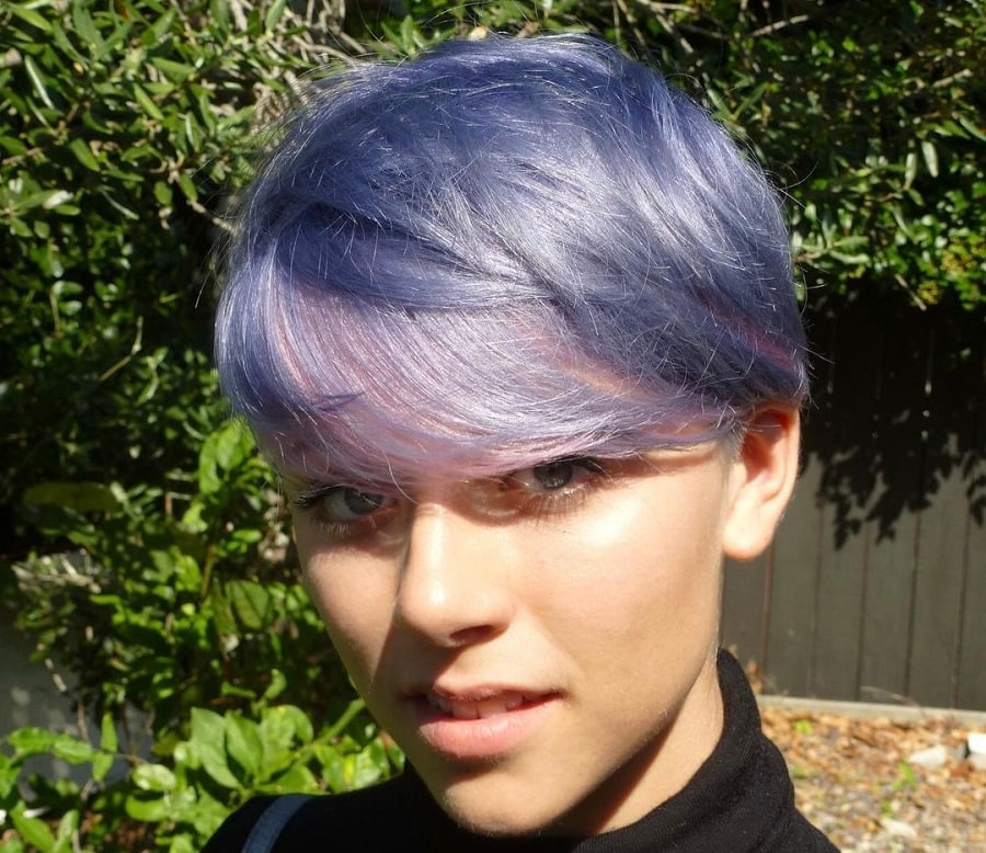 lavender pixie with layered bangs