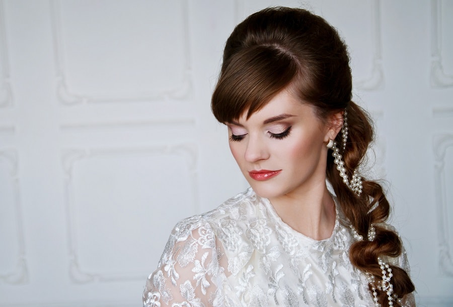 long wedding hairstyle with bangs