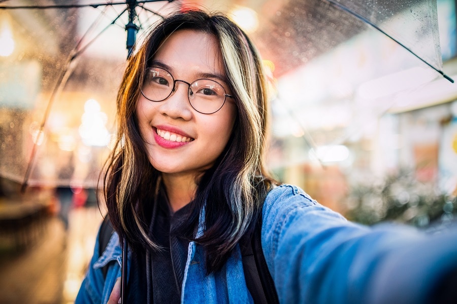 Asian medium hair with blonde highlights