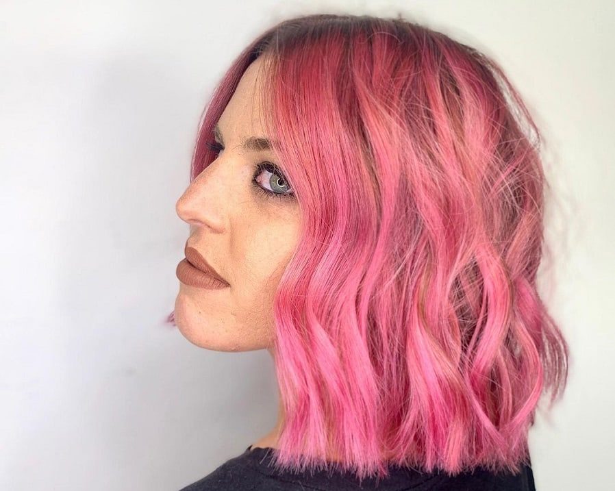 medium choppy bob with pink hair