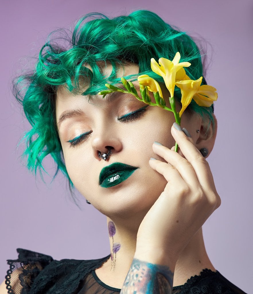 curly green pixie cut