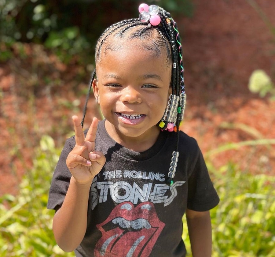 cute kids hairstyle with braids and beads