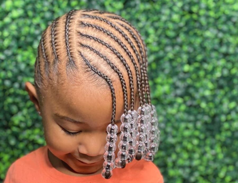 thin cornrow with beads for kids