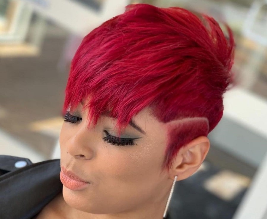 edgy burgundy pixie cut