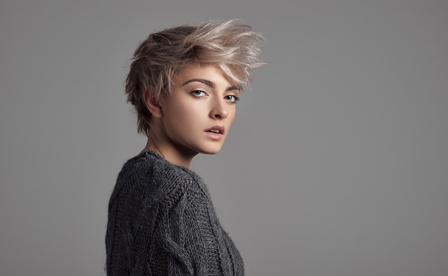 blonde messy pixie cut for women